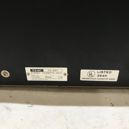 Vintage Silver Teac Stereo Cassette Deck - Model CX-350 Tested & Working!!! - DW